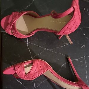 Guess by Marciano Pink Woven Strappy Stiletto Sandals